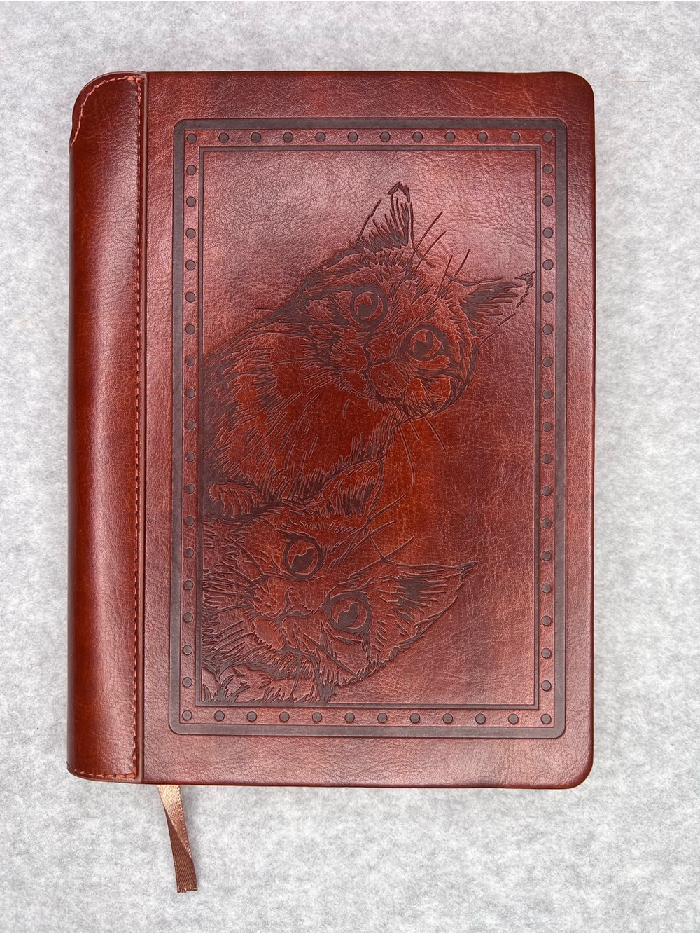 Vegan Leather Hardcover Cat 192 Page Lined Brown Journal - Picture 2 of 10